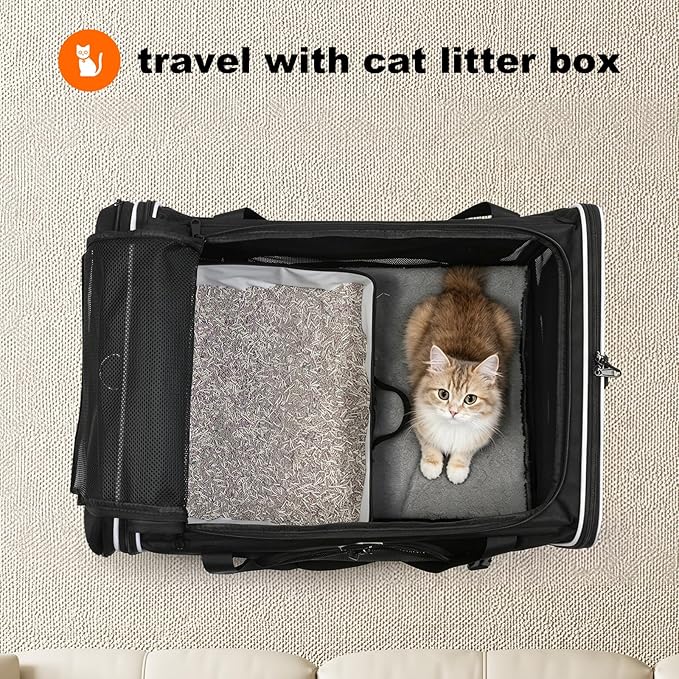 pidipiti 24 x 17 x17 Extra-Large Soft-Sided pet Carrier for 2 Cats / 1 Large cat, car Travel Kennel for Medium Dog,Long Distance Road Trip Transport cage with Litter Box.