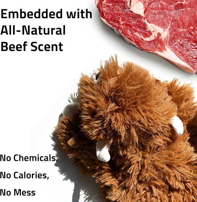 Playology Dog Toys | Plush Highland Cow Stuffed Animal | Beef Scented Jumbo Squeaky Toy | Plush Chew Toy for Large Dogs