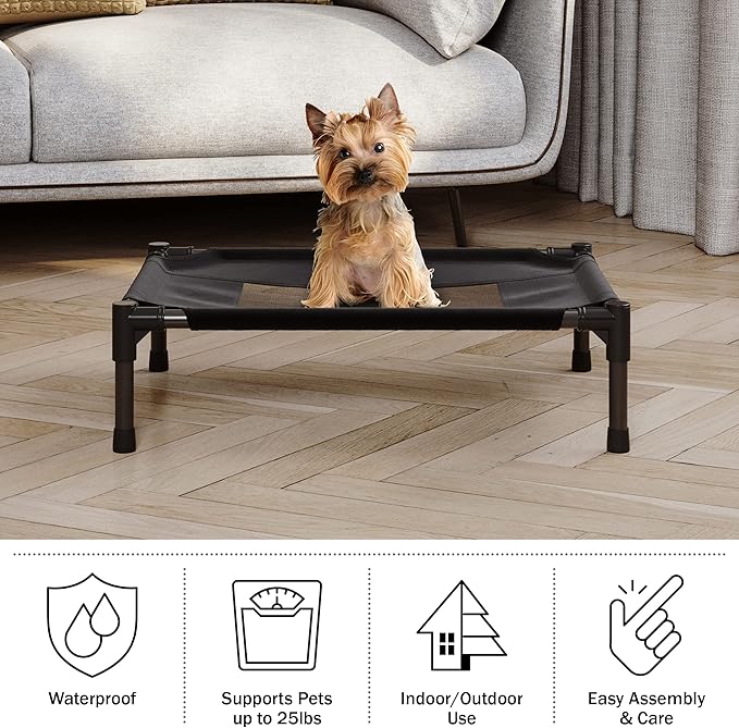 Elevated Dog Bed - 24.5x18.5-Inch Portable Pet Bed with Non-Slip Feet - Indoor/Outdoor Dog Cot or Puppy Bed for Pets up to 25lbs by PETMAKER (Black)