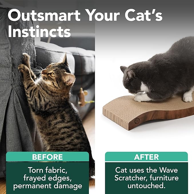 Reversible Wave Cat Scratcher for Indoor Cats - Cat Scratching Board, Horizontal Cat Scratch Pad Lounger with Reversible Usability and Extra Comfort for Lounge(2Pack, Oak)