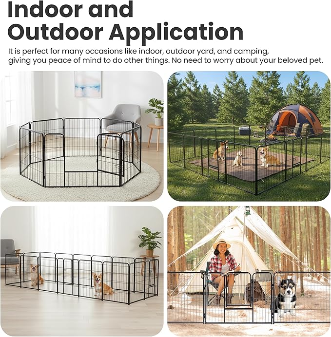 Simple Deluxe Dog Playpen Outdoor Indoor, 32 Inch 16 Panels Dog Fence for Small/Medium Dogs Puppy, Perfect Dog Pen for Camping, Yard, RV, Garden Fence, Black