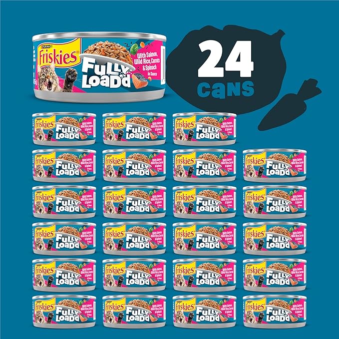 Purina Friskies Fully Load’d Wet Food for Cats with Salmon, Wild Rice, Carrots and Spinach in Sauce - 5.5 Ounce (Pack of 24)