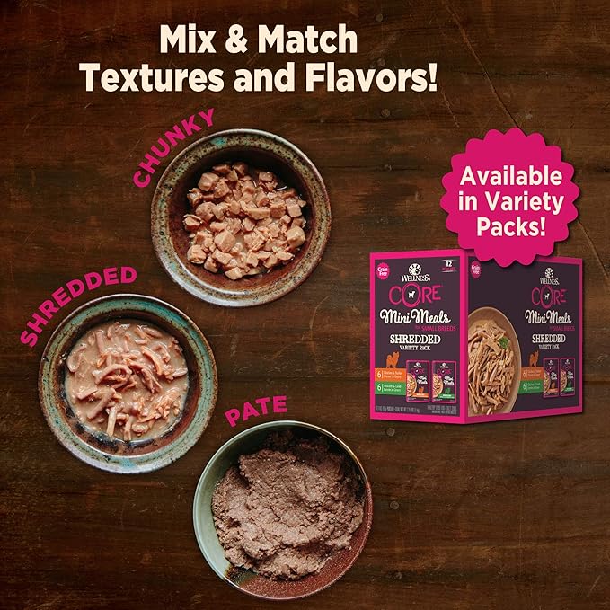Wellness CORE Small Breed Mini Meals Pate Adult Wet Dog Food, Grain Free, Natural, Chicken Entrée Recipe, 3 oz, Pack of 12 Pouches