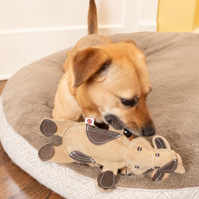 SPOT Dura-Fused Leather Barnyard Animals - Stuffed Dog Toy with Squeaker, Real Leather & Jute Fabric, for Light to Moderate Chewers, Great for Adult Dogs and Puppies - 11in, Assorted Styles, 1 Piece