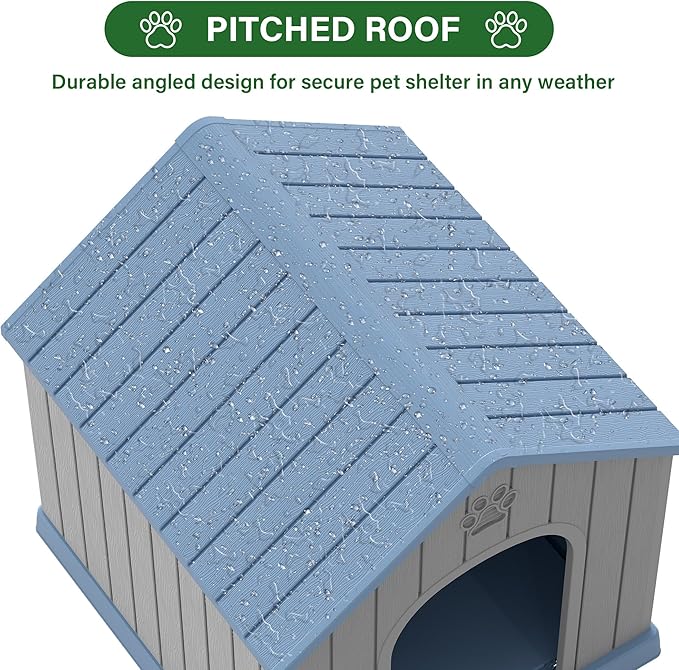 Bifanuo Large Dog House for Outdoor & Indoor, Waterproof Puppy Shelter with Air Vents & Elevated Floor, Easy Assemble Sturdy Dog Kennel for Large Dogs (Blue, 36.2''L×38''W×38''H)