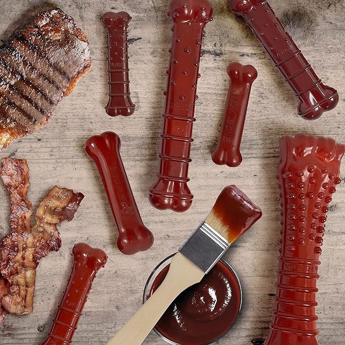 Nylabone Power Chew Basted Blast Dual Flavored Dog Chew Toys for Aggressive Chewers - Durable Dog Bones with 2 Layers of Flavor - Bacon and Steak Flavor, Small/Regular (2 Count) (Pack of 2)
