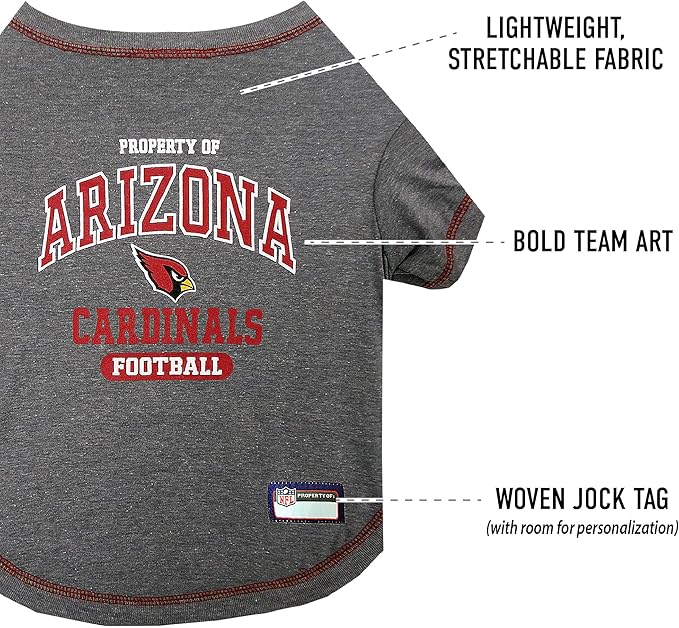 NFL Arizona Cardinals Dog T-Shirt for Pets, Size X-Large. Officially Licensed Pet Shirt with Team Logo, Soft Stretchable Comfort Fit Apparel for Dogs & Cats
