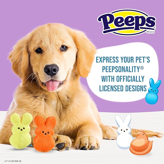 Peeps for Pets Yellow & Orange Plush Dress-Up Bunny Squeaky Dog Toys, 4inch | Small Toy Set from Marshmallow Candies Brand Stuffed Animal Toys (FF20250), and Orange, 4 Inch - 2 Count