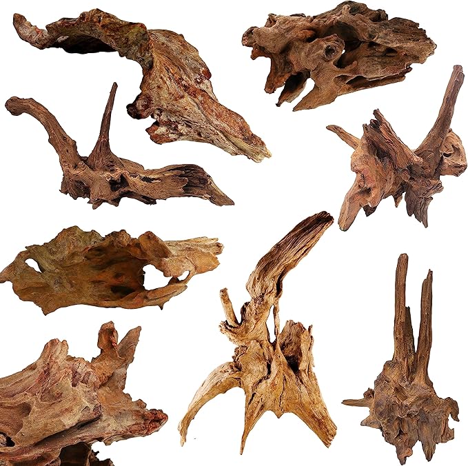 Azil Natural Driftwood 6'' - 8''(3pcs) Perfect Aquarium Decoration! Ideal for Fish Tanks, Freshwater Aquariums, terrariums, aquascaping, hardscaping,Aquatic Plants.