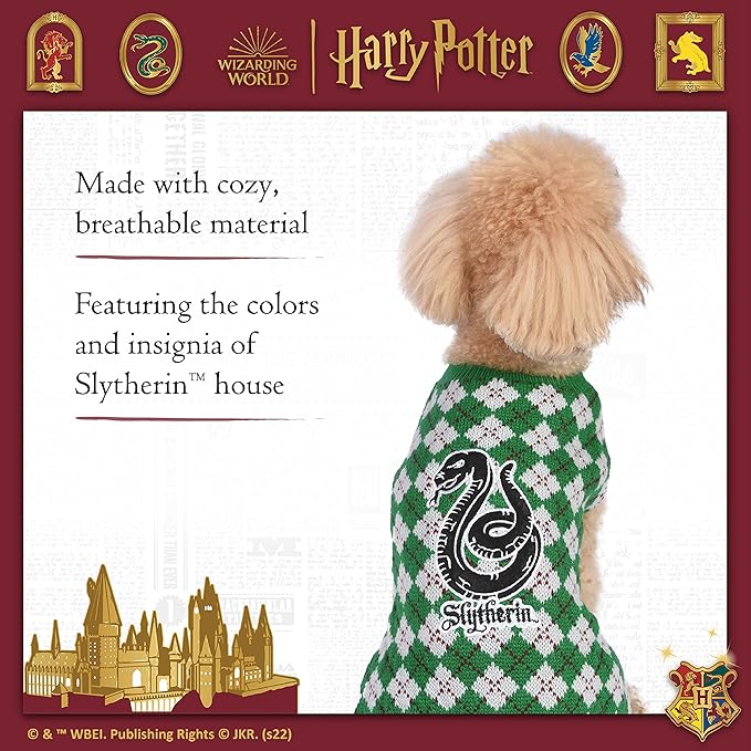Harry Potter Slytherin Pet Sweater - Large | Harry Potter Costumes for Dogs | Dog Apparel & Accessories for Hogwarts Houses, Slytherin Dog Sweater, Pullover Sweater for Dogs