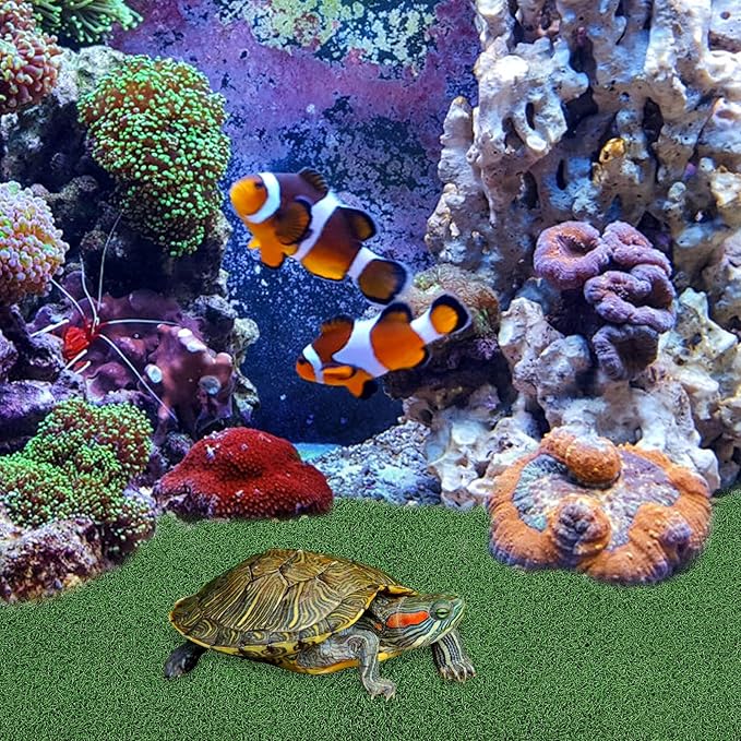 FAVOMOTO Artificial Grass Turf, Pet Turtle Aquarium Basking Platform Accessories Grass Lawn Reptile Ramp Terrace for Fish Tank Tortoise Resting Mat Garden Decoration
