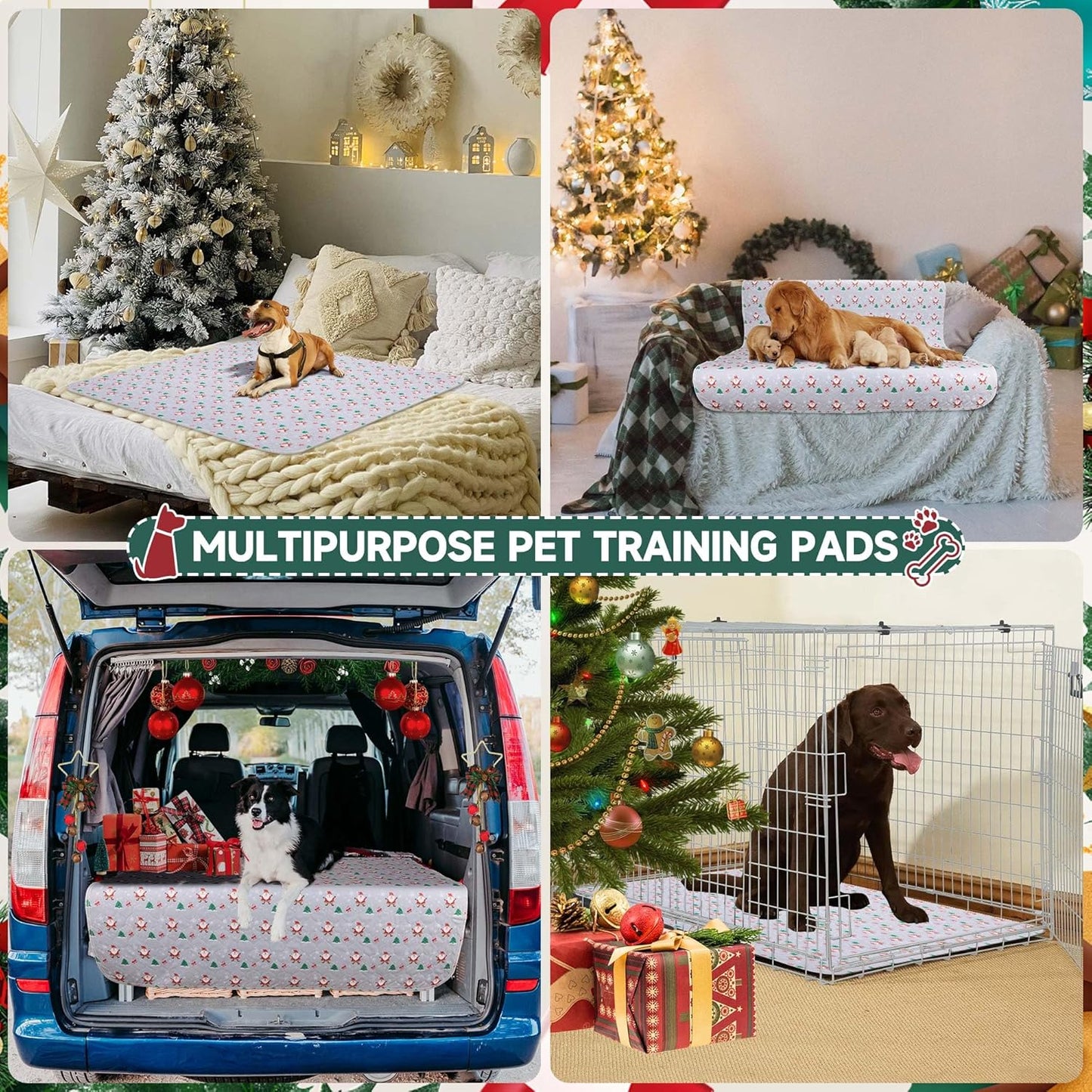 Aitmexcn Christmas Washable Pee Pad for Dogs, 2PCS 36*48in Xmas Super Absorbent Reusable Puppy Pads Pet Training Pads, Waterproof mats for Playpen, Crate, Whelping Box, Potty Training