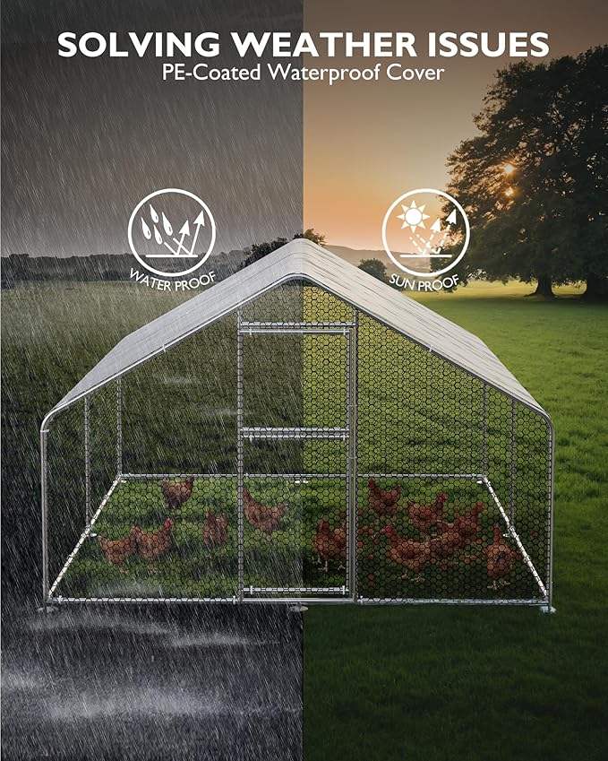 Hipicute Large Outdoor Dog Kennel, Big Outside Dog House, Heavy Duty Dog Run Enclosure Playpen Coop Fence with Waterproof and Anti-UV Cover Roof, 13.1 x 9.8 x 6.4 Ft