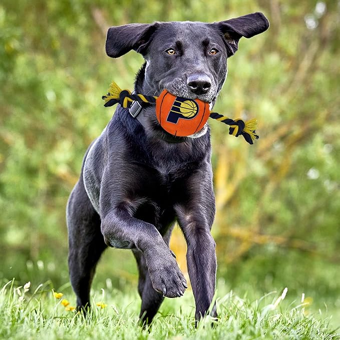 Pets First NBA Indiana Pacers Basketball Toy. - Tough Nylon Pet Toy with Tug Ropes & Inner Squeaker, One Size, PAC-3105