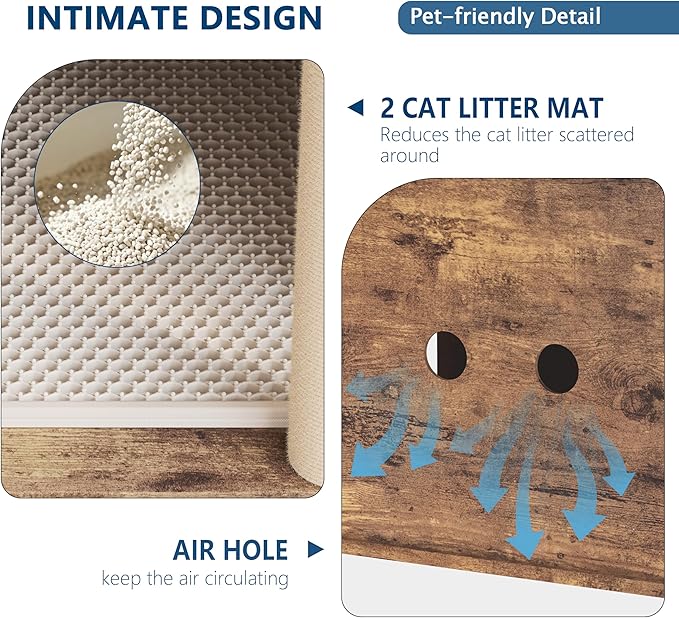 Double Litter Box Enclosure for 2 Cats, 2 Tier Litter Box Enclosure Furniture with Scratching Post and Dual Mats,Wood Cat Kitty House Cabinet,Modern Style