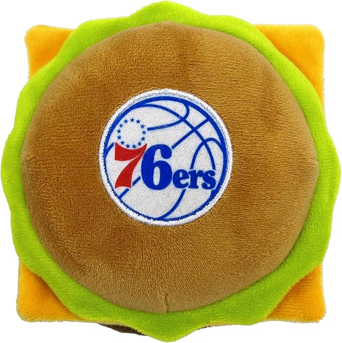 Pets First NBA Philadelphia 76ers Cheese Burger Plush Dog & CAT Squeak Toy - Cutest Stadium HAMBERGER Snack Plush Toy for Dogs & Cats with Inner Squeaker