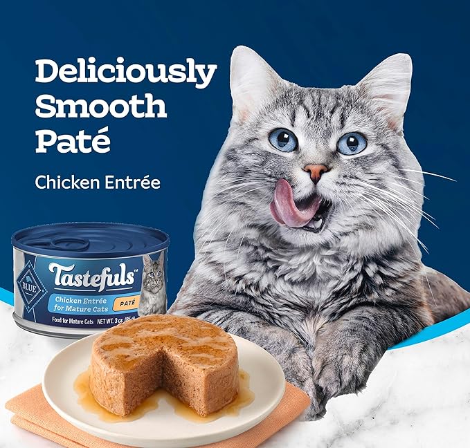Blue Buffalo Tastefuls Wet Food for Mature Adult Cats 7+, Made with Natural Ingredients, Chicken Paté Entrée, 3oz Cans, 4Pack Trial Size