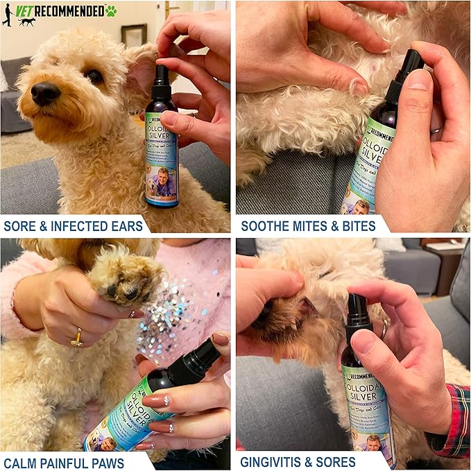 Vet Recommended - Colloidal Silver for Dogs & Cats - (4oz/120ml) - Colloidal Silver Spray that Works as Natural Hot Spot Solution - Made in USA
