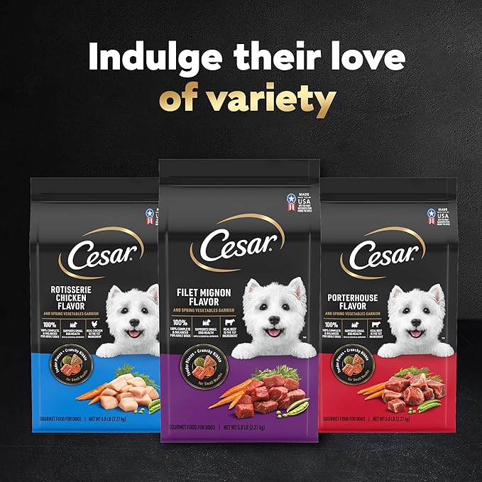 Cesar Small Breed Dry Dog Food for Small Dogs, Rotisserie Chicken Flavor and Spring Vegetables Garnish, 5 lb Bag