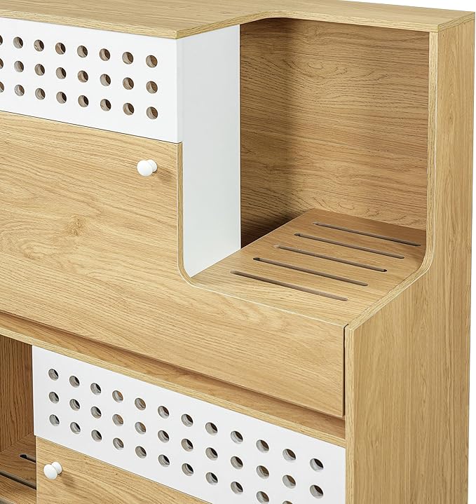 GDFStudio 44" Modern Cat Litter Box Enclosure Furniture, 2 in 1 Cat Furniture Set with Storage Shelf and Flip Door, Wooden Indoor Cat House, Space Saving Pet Furniture, Natural