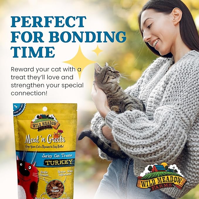 Cat Treats - Meat 'N Greets - Soft Jerky Treats with Real Meat, High Protein, Grain-Free, Perfect for Training & Rewarding, All Natural Snacks for Cats - Turkey Flavor