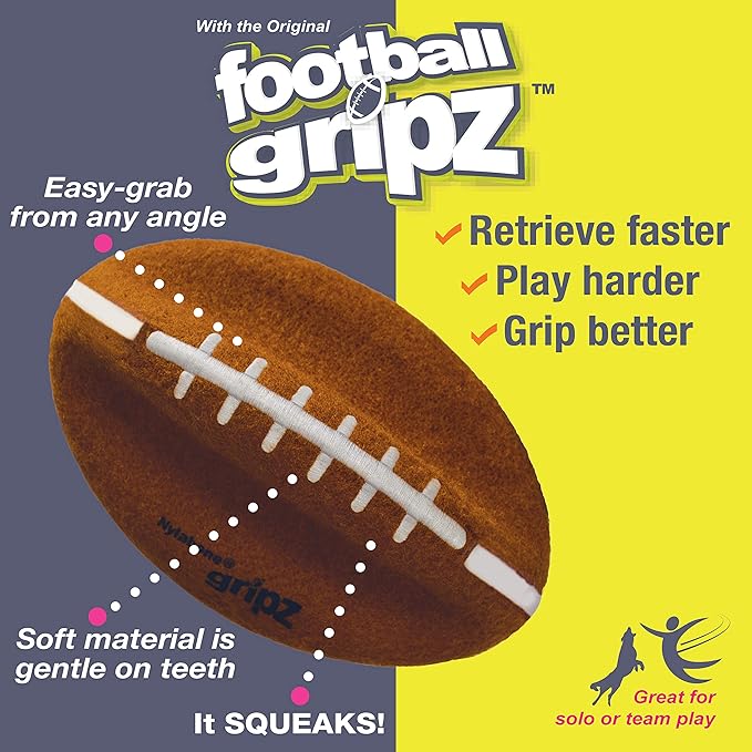 Nylabone Power Play Felt Football Gripz Fetch Toy, Squeaky Ball Chew Toy for Dogs, Large (1 Count) (Pack of 5)
