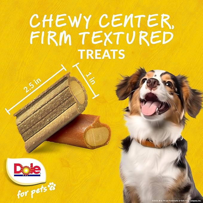 Dole for Pets Freshly Fetched Dog Chews with Banana and Pumpkin Flavor, No Wheat Corn Soy Artificial Flavors Colors or Preservatives, Chewy Center Firm Texture, 7.5 Oz