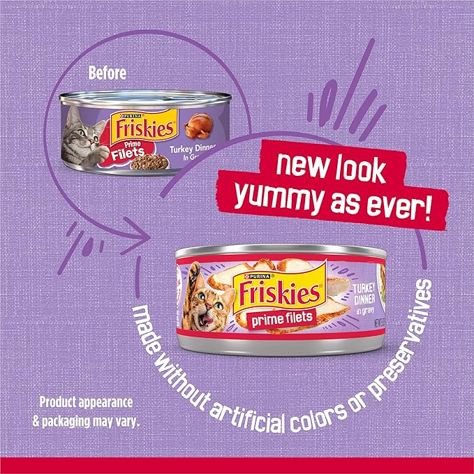 Friskies Purina Prime Filets Turkey Dinner in Wet Cat Food Gravy - 5.5 oz. Cans (Pack of 48)