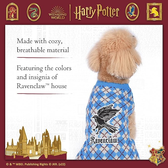 Harry Potter Ravenclaw Dog Sweater - Pet Outerwear for Dogs - Officially Licensed Dog Apparel & Accessories for Hogwarts Houses, Size Medium