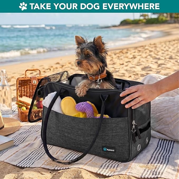 PetAmi Dog Purse Carrier for Small Dogs, Airline Approved Soft Sided Pet Carrier with Pockets, Ventilated Dog Carrying Bag for Puppy Cat, Dog Travel Supplies Bag, Sherpa Bed, Max 12 lbs, Dark Gray