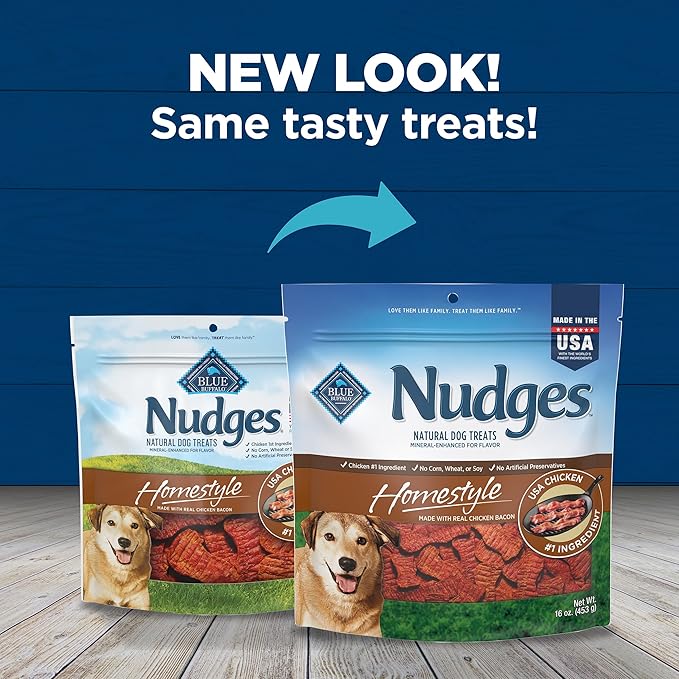 Blue Buffalo Nudges Homestyle Natural Dog Treats Chicken and Bacon, 16-oz Bag (Pack of 4)