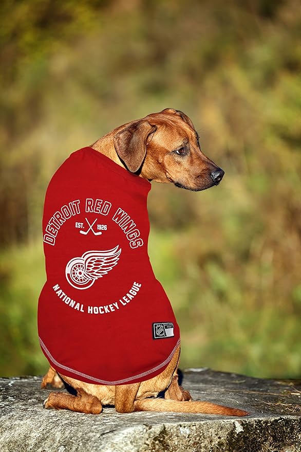 NHL Detroit Red Wings Tee Shirt for Dogs & Cats, Medium. - Are You A Hockey Fan? Let Your Pet Be An NHL Fan Too!