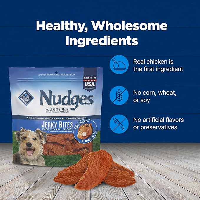 Blue Buffalo Nudges Jerky Bites Dog Treats, Made in the USA with Natural Ingredients, Bite-Sized Pieces, Chicken, 16-oz Bag