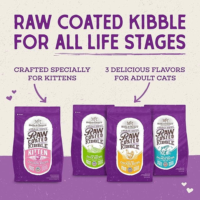 Stella & Chewy's Raw Coated Premium Kibble Cat & Kitten Food – Grain Free, Protein Rich Meals – Cage-Free Chicken for Kittens Recipe – 5 lb. Bag