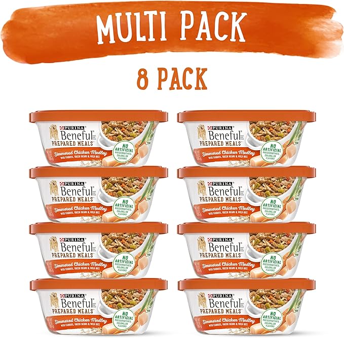 Beneful Purina Gravy Wet Dog Food, Prepared Meals Simmered Chicken Medley - (8) 10 oz. Tubs (Pack of 2)