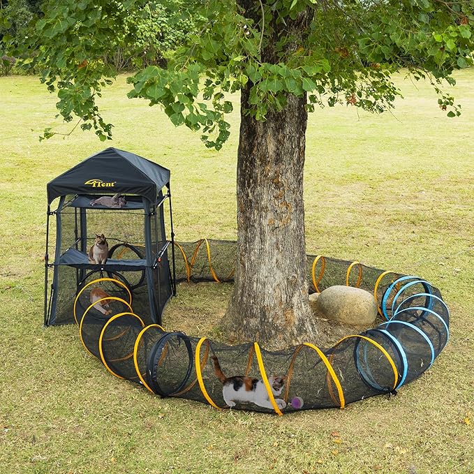 Cat Play Tunnel-for Indoor and Outdoor, Cat Play House, Cat Enclosures Easy to Connect with Two Zipper Doors,Product Size 67'' x 18'',2pcs /Set,Orange and Blue 2 Packs