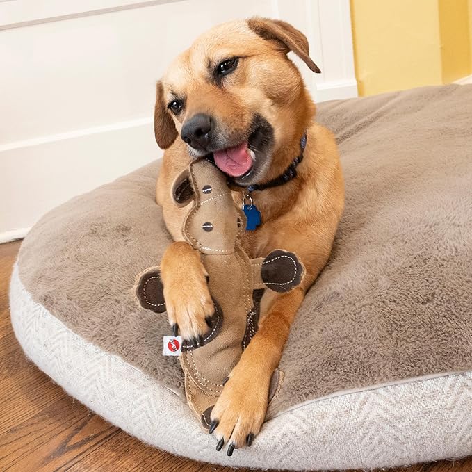 SPOT Dura-Fused Leather Barnyard Animals - Stuffed Dog Toy with Squeaker, Real Leather & Jute Fabric, for Light to Moderate Chewers, Great for Adult Dogs and Puppies - 11in, Assorted Styles, 1 Piece