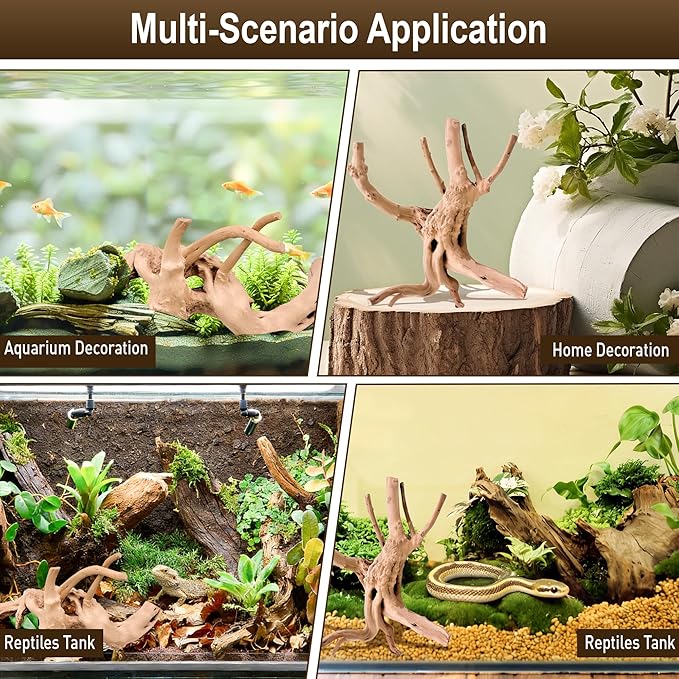 Kaiyuan Dynasty 3Pcs 8-10" Natural Aquarium Spiderwood for Reptile Terrariums Spider Wood Branch for Aquatic Plants Fish Tank Decorations