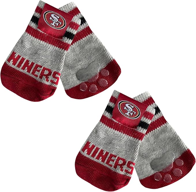 NFL SAN Francisco 49ERS Anti Slip Dog Socks with Elastic Ribbed Top, Size X-Small/Small. Indoor/Outdoor Socks, Best Dog Paw Protector, 2 Pairs, Cool Puppy Supplies with NFL Logo of 49ERS Team