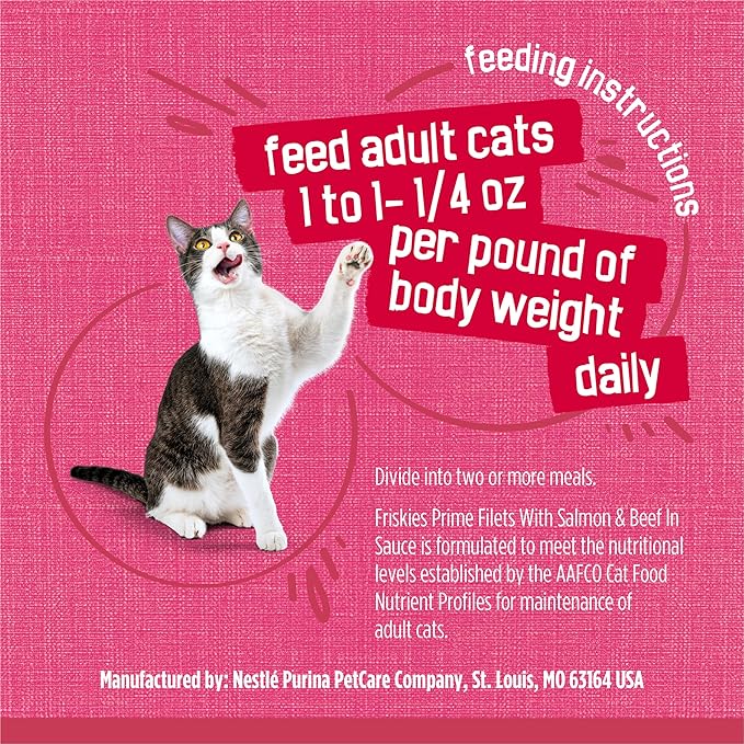 Friskies Purina Prime Filets with Salmon and Beef in Sauce High Protein Wet Cat Food - 5.5 oz. Cans (Pack of 48)