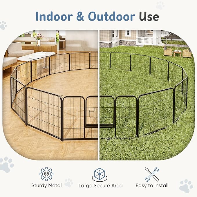 DUMOS Dog Playpen Indoor, Metal 24 Inch 24 Panels Foldable Pet Fence with Door, Outdoor Small Medium Large Dog Puppy Portable Exercise Play Pen for RV Camping, Trips, Play Yard