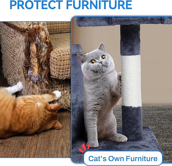 Cat Tree Tower 31 inch, 2 Plush Cat Condos, Cat Tree for Indoor Cats, Cat Scratching Post, Cat Post Scratcher with Perch, Small Cat Tower, Cat Furniture for Adult Cats, Grey