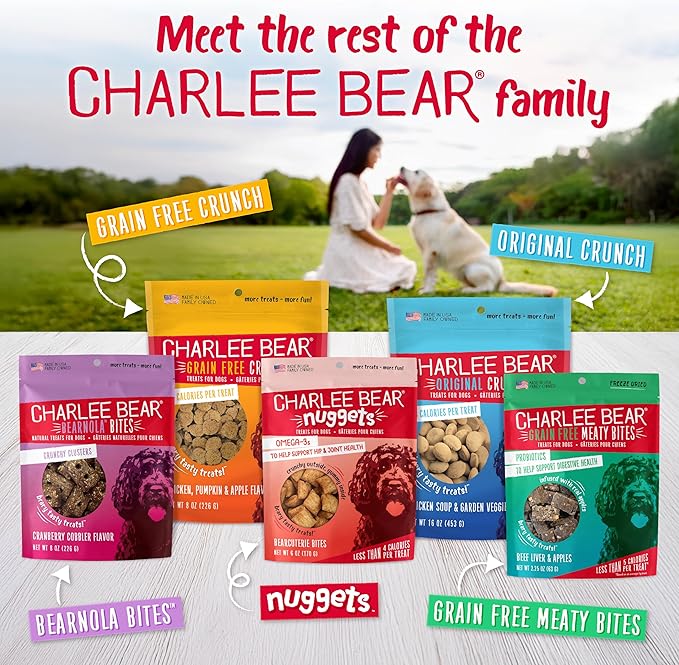 Charlee Bear Crunch Grain Free Dog Treats, Beef and Cheese, 8 Ounce Resealable Bag, Low Calorie Training Treats for Dogs, Limited Ingredient, Healthy, Crunchy Dog Snacks, Made in USA