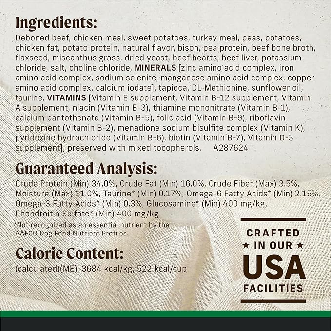 Merrick Grain Free Dry Dog Food Backcountry Bone Broth Coated Kibble Heartlands Recipe with Beef and Bison - 4 lb. Bag