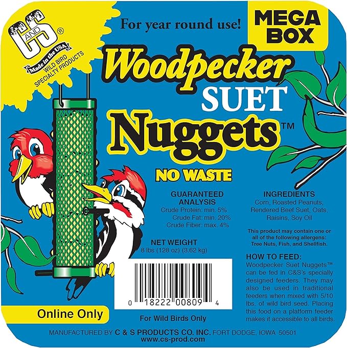 C&S Wild Bird Woodpecker Suet Nuggets Mega Box,8 Pounds,(Pack of 2)