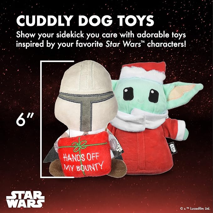 STAR WARS for Pets 6" Holiday 2Pc Set The Mandalorian w/Present & GROGU Santa Plush Set - 2pc | The Mandalorian Holiday Pet Products GROGU | The Child Squeaky Pet Toy Fans (FF24683)