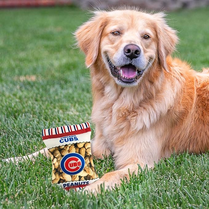 MLB Chicago Cubs Plush Peanuts Snack Toy for Dogs & Cats with Embroidered Team Name & Logo with Inner Squeaker
