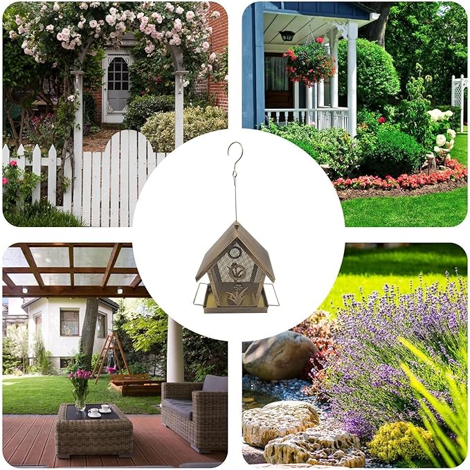 Bird Feeder Squirrel Proof - Metal Weatherproof House - Outdoor Small Bird Feeder with Buckle,for Backyard Deck Balcony Tree Yard Bluebird Finch Birding Feeding