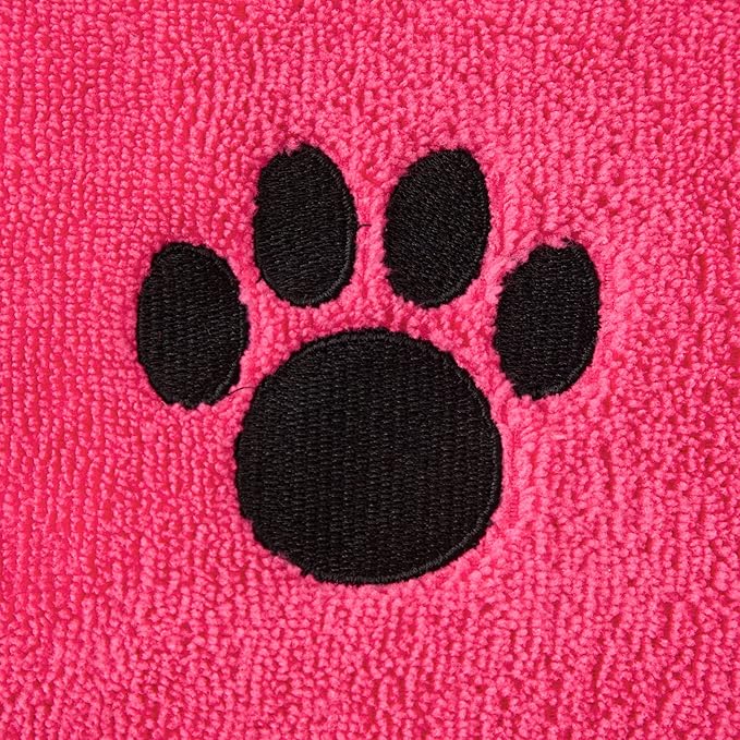 Bone Dry Pet Robe Collection, Embroidered Absorbent Microfiber Bath Robe with Adjustable Closure, for Dogs & Cats, Large, Raspberry Sorbet