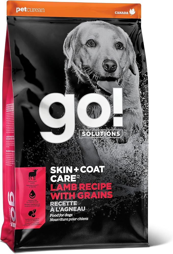Go! Solutions Skin + Coat Care Lamb Dry Dog Food with Grains, Chicken-Free, Healthy Kibble with Omega-3s & 6s for Soft, Shiny Fur, for Puppies, Adults, & Seniors, 22 lb Bag